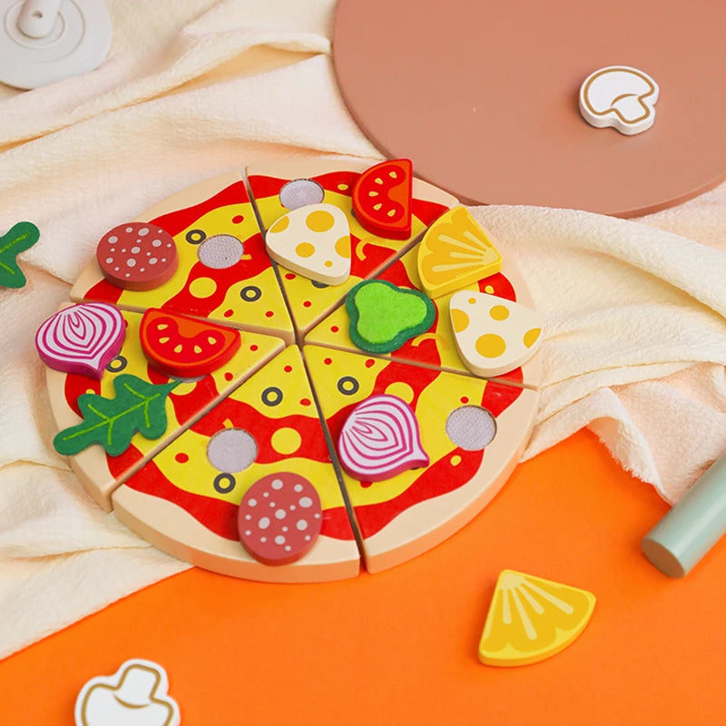 Kids Pizza Cutting Toy Set – Montessori Pretend Play Wooden Food Toy for Toddlers!