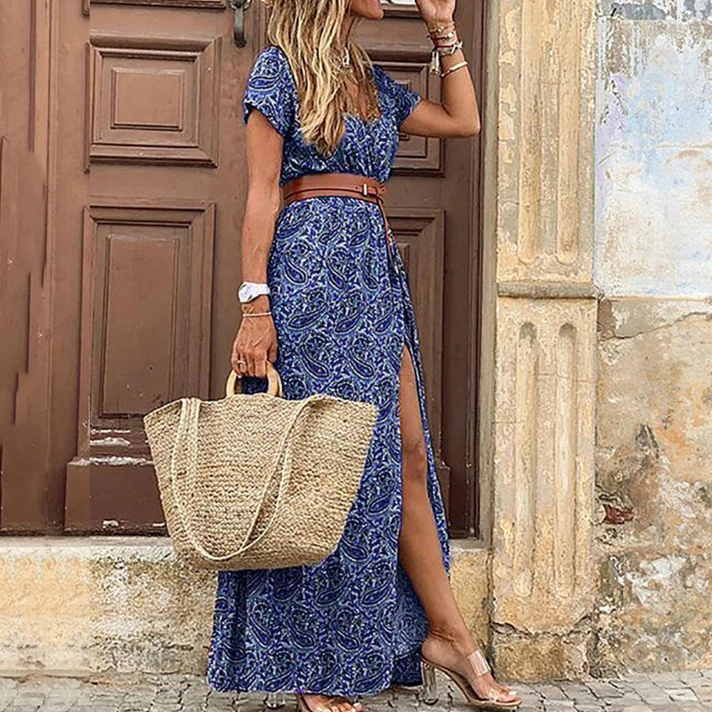 2025 Summer Bohemian Maxi Dress – Elegant Floral Beachwear for Women