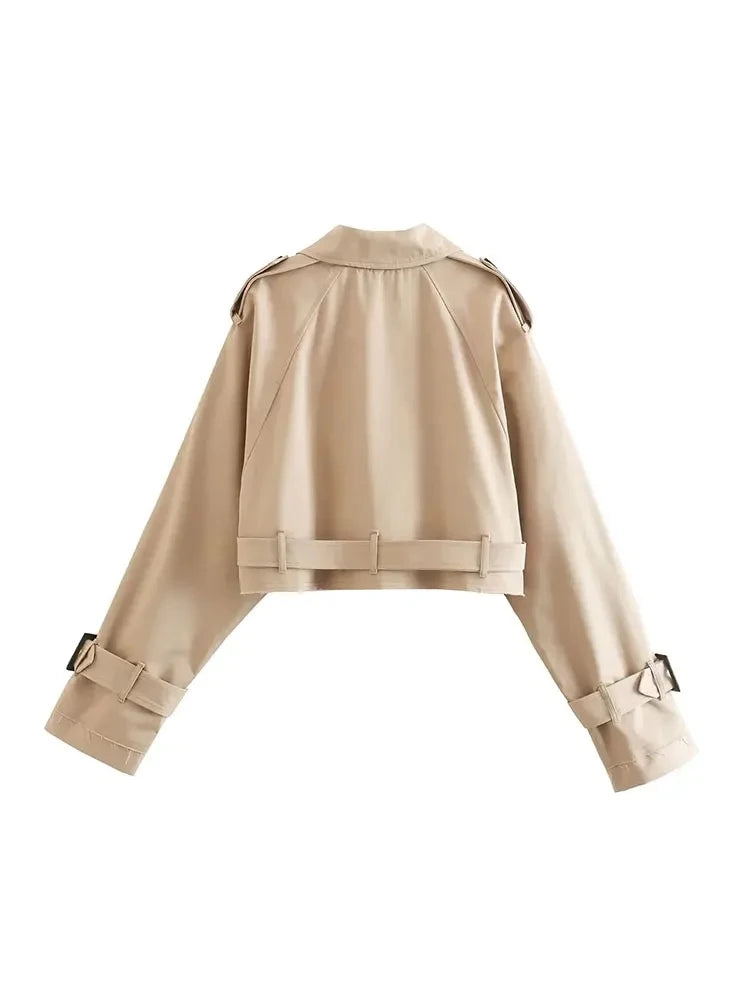 2024 Belted Cropped Trench Jacket – Vintage Streetwear for Women