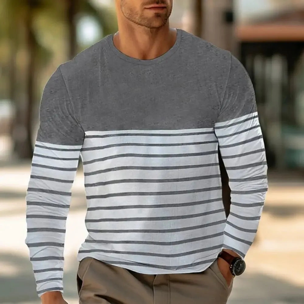 Men's 3D Printed Oversized Pullover – Stylish Cotton Long Sleeve T-Shirt