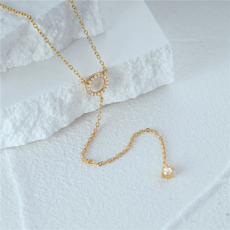S925 Sterling Silver Double Circle Zircon Pendant Necklace ✨ – Elegant Long Choker for Women (Spring 2024)