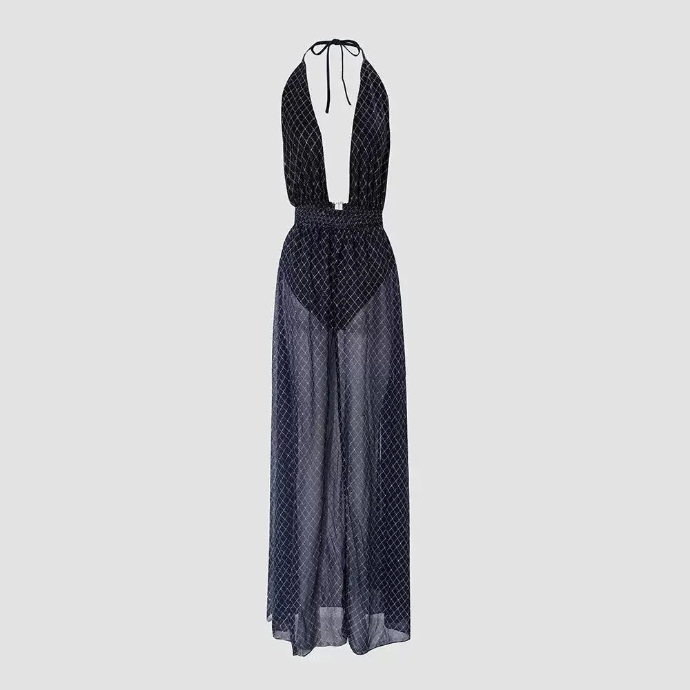 Women's Party Dress 2024 – Chic Sleeveless Diamond Pattern Maxi Dress