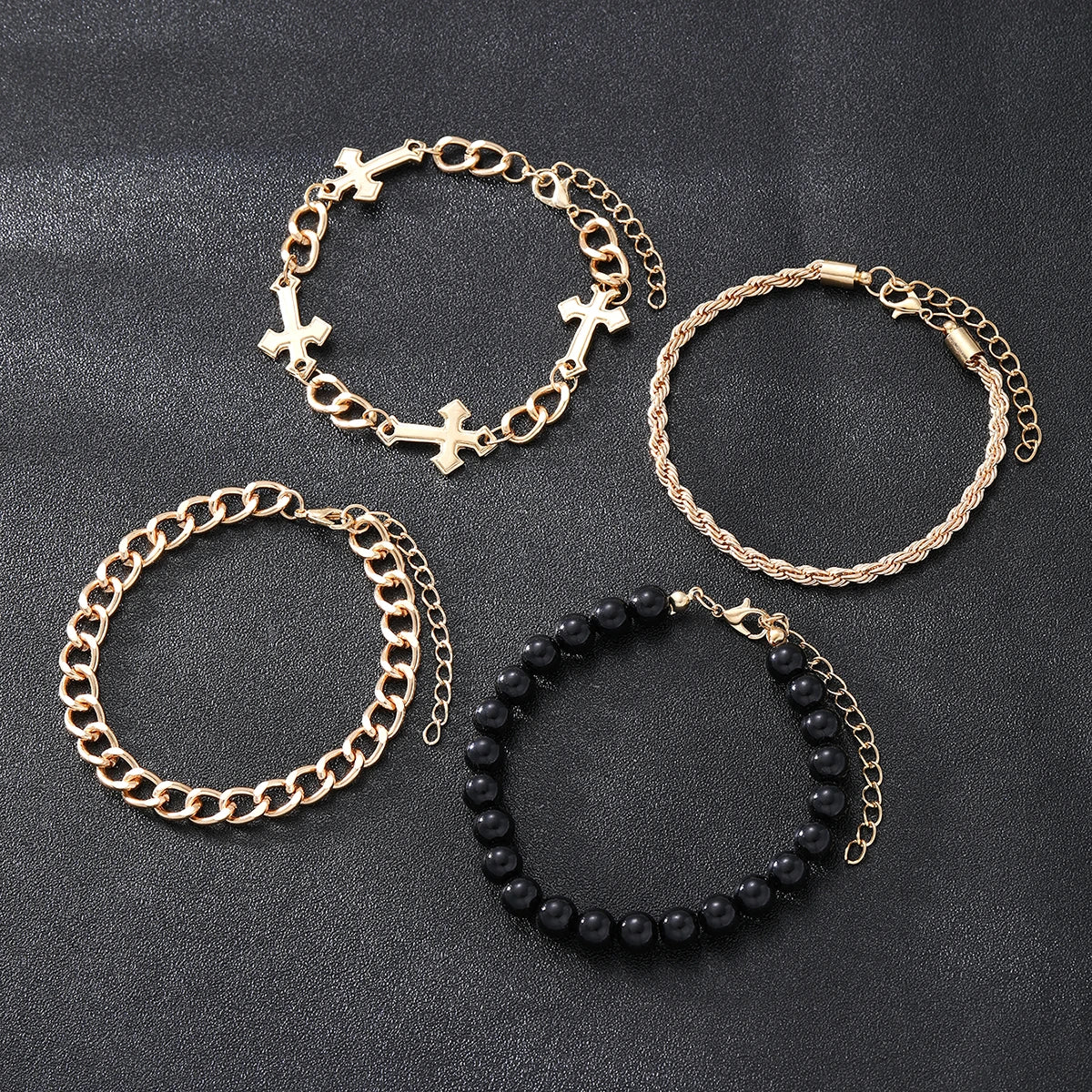 4pcs Punk Gold Cross Bracelet Set – Minimalist & Stylish for Men