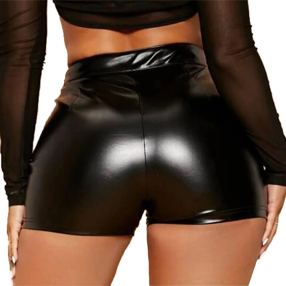 Women’s Wet Look High Waist Booty Shorts – Sexy Patent Leather Clubwear