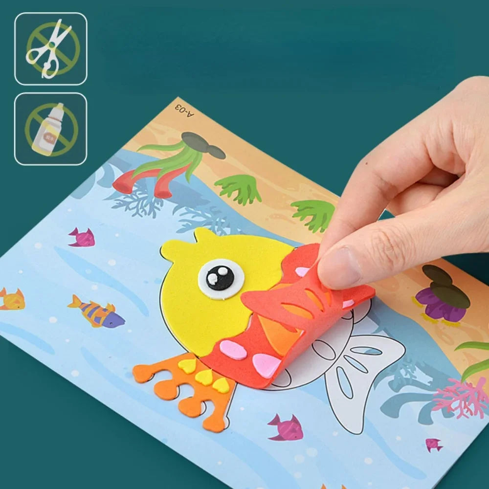 10 Pcs 3D EVA Foam Stickers - Dinosaur Cartoon Animal Puzzle DIY Craft Toy for Kids