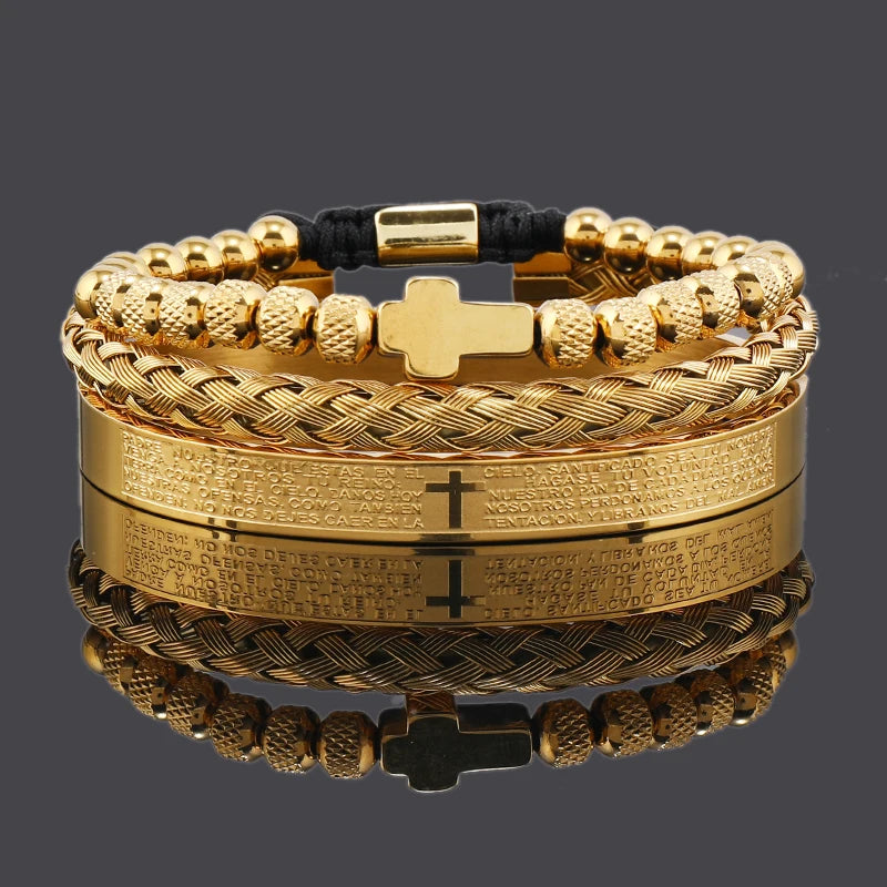 Luxury Stainless Steel Beaded Cross Bracelet – Elegant Religious Jewelry Gift