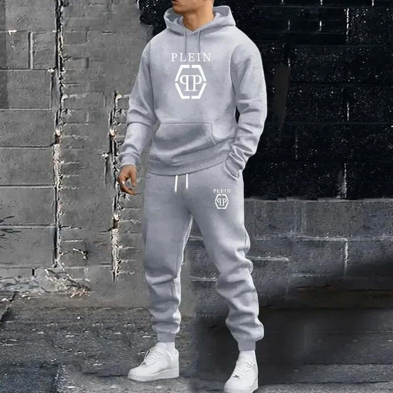 Men’s 2-Piece Tracksuit – Hooded Sweatshirt & Drawstring Pants Set