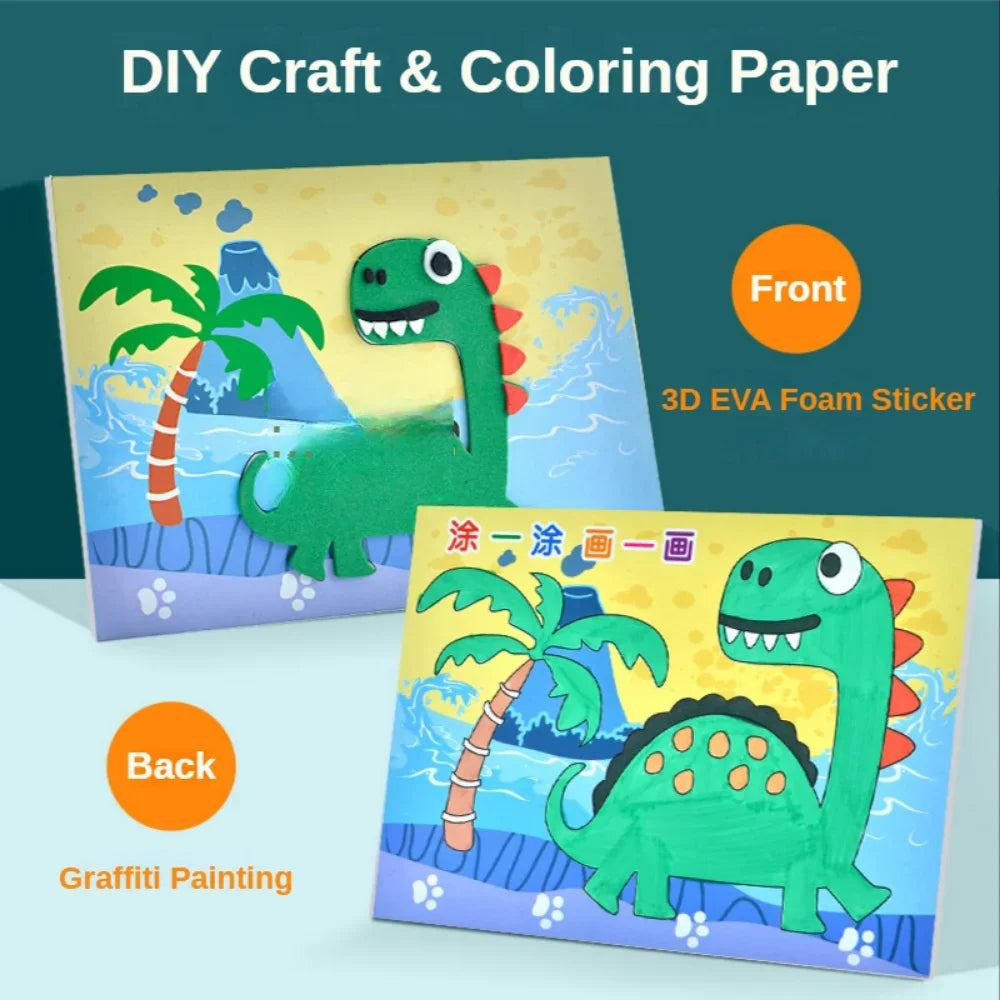 10 Pcs 3D EVA Foam Stickers - Dinosaur Cartoon Animal Puzzle DIY Craft Toy for Kids