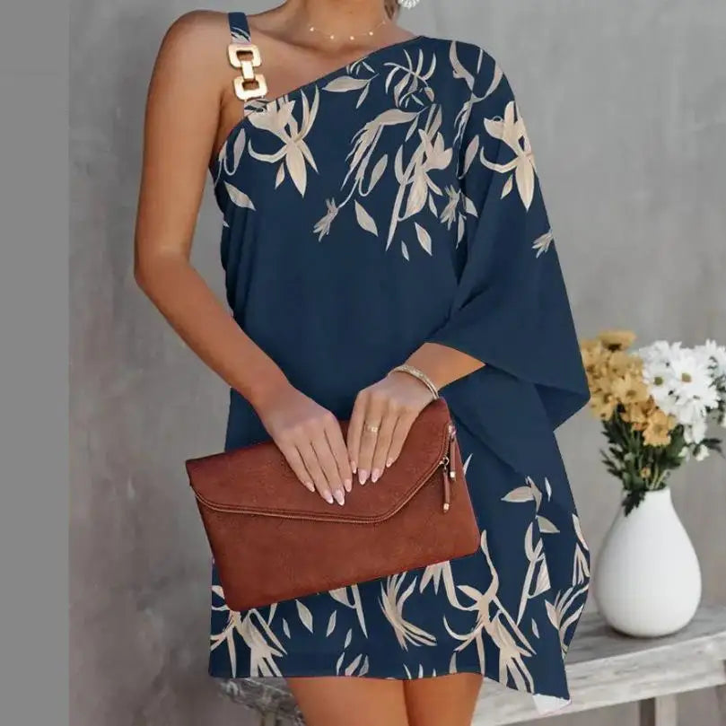 Elegant Off-Shoulder Tie Dye Dress for Women – Batwing Sleeve Summer Dress