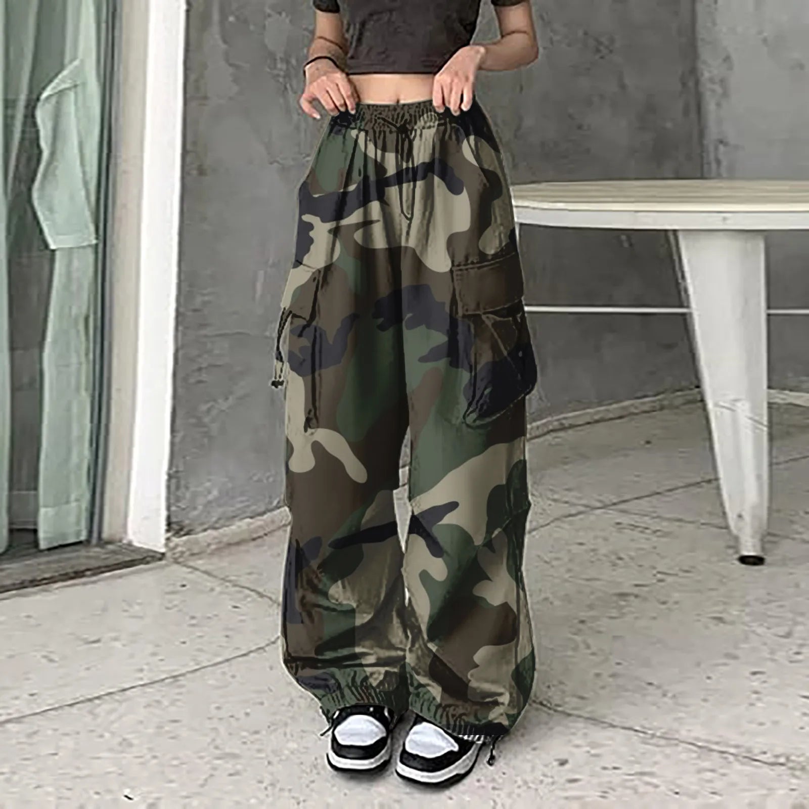 Women's Baggy Cargo Pants – Camo Print Streetwear for Work or Casual Style