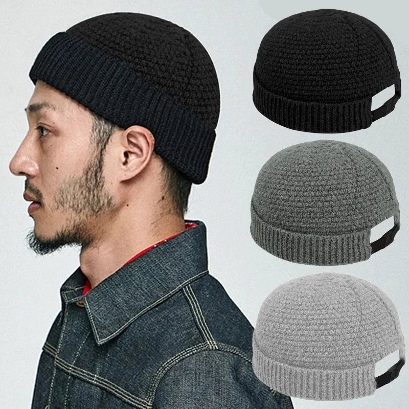 Woolen Knitted Beanie – Thick & Warm Roll-Up Edge Cap for Men & Women