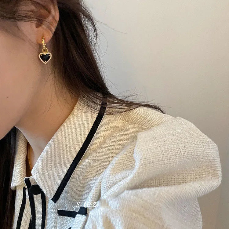 Black LOVE Heart Zircon Drop Earrings – Romantic & Elegant Statement Jewelry