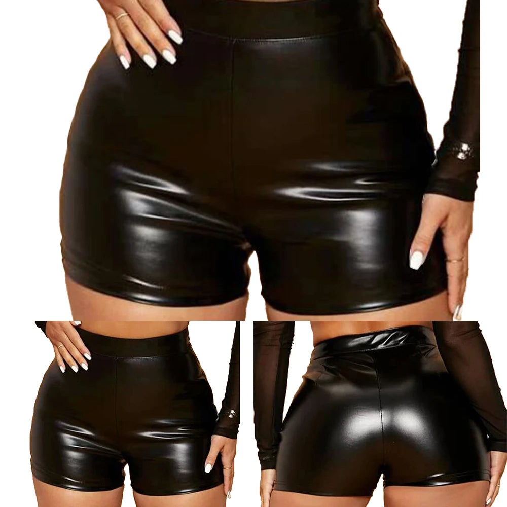 Women’s Wet Look High Waist Booty Shorts – Sexy Patent Leather Clubwear