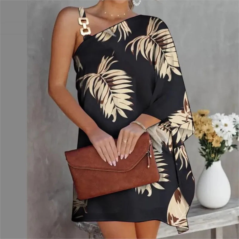 Elegant Off-Shoulder Tie Dye Dress for Women – Batwing Sleeve Summer Dress