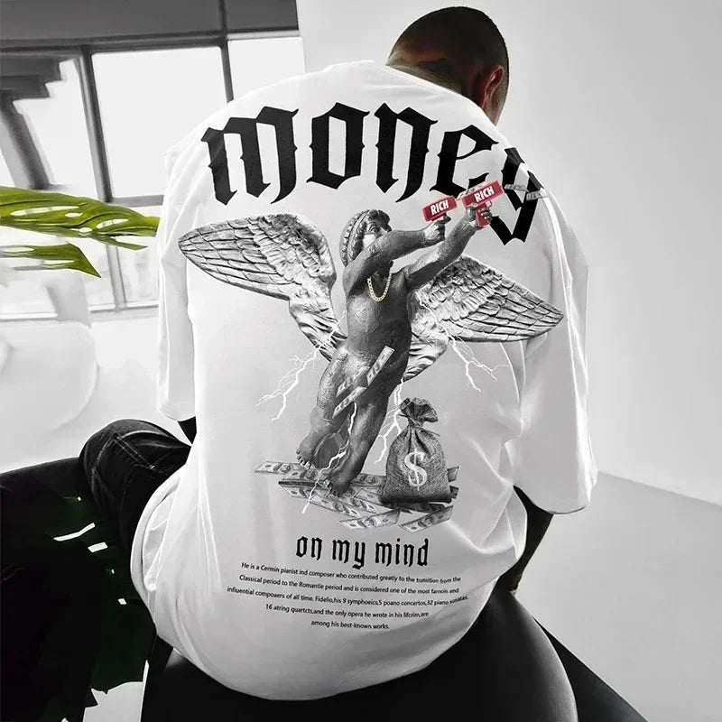 Money Angel Print Men's T-Shirt – Hip-Hop Oversized Streetwear Tee