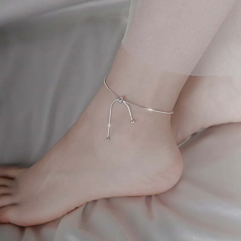925 Sterling Silver Anklet for Women 💎 – Elegant Geometric Chain with Clear CZ Crystals