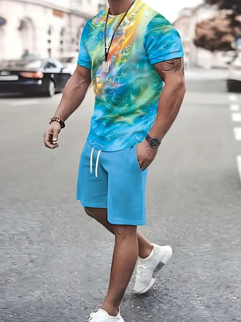 2024 Men's 3D Printed Beach Shorts Set – Trendy Hip-Hop Summer Outfit