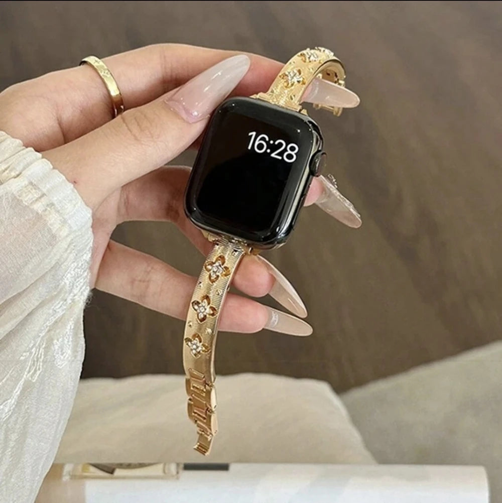 Bling Gold Stainless Steel Bracelet Band – For Apple Watch Series 8/7/6/10/9 (38–45mm)