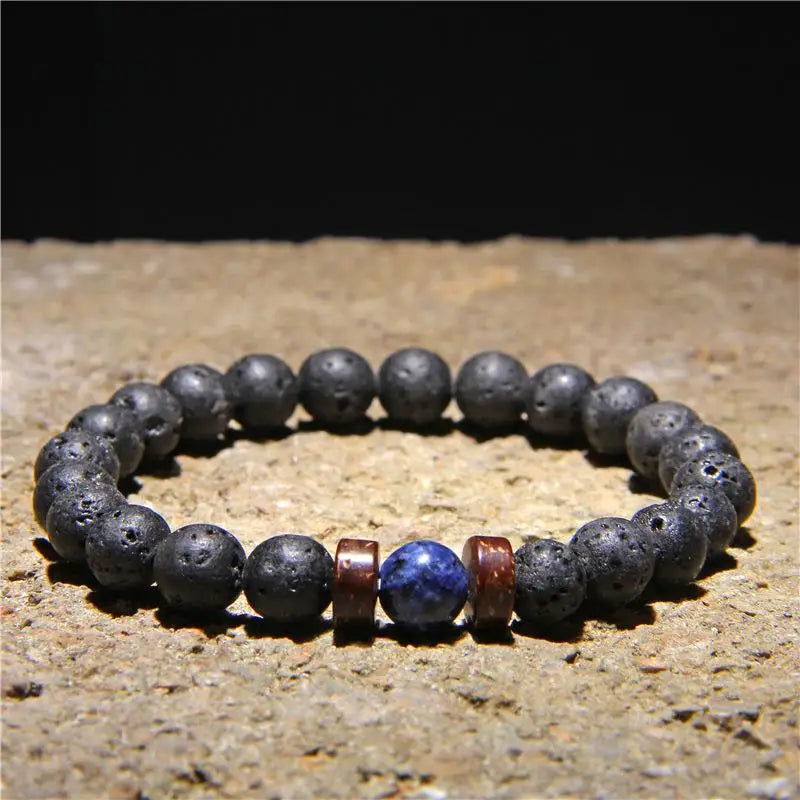 Retro Volcanic Stone & Wooden Beads Bracelet – Timeless Tibetan Buddha Wrist Chain