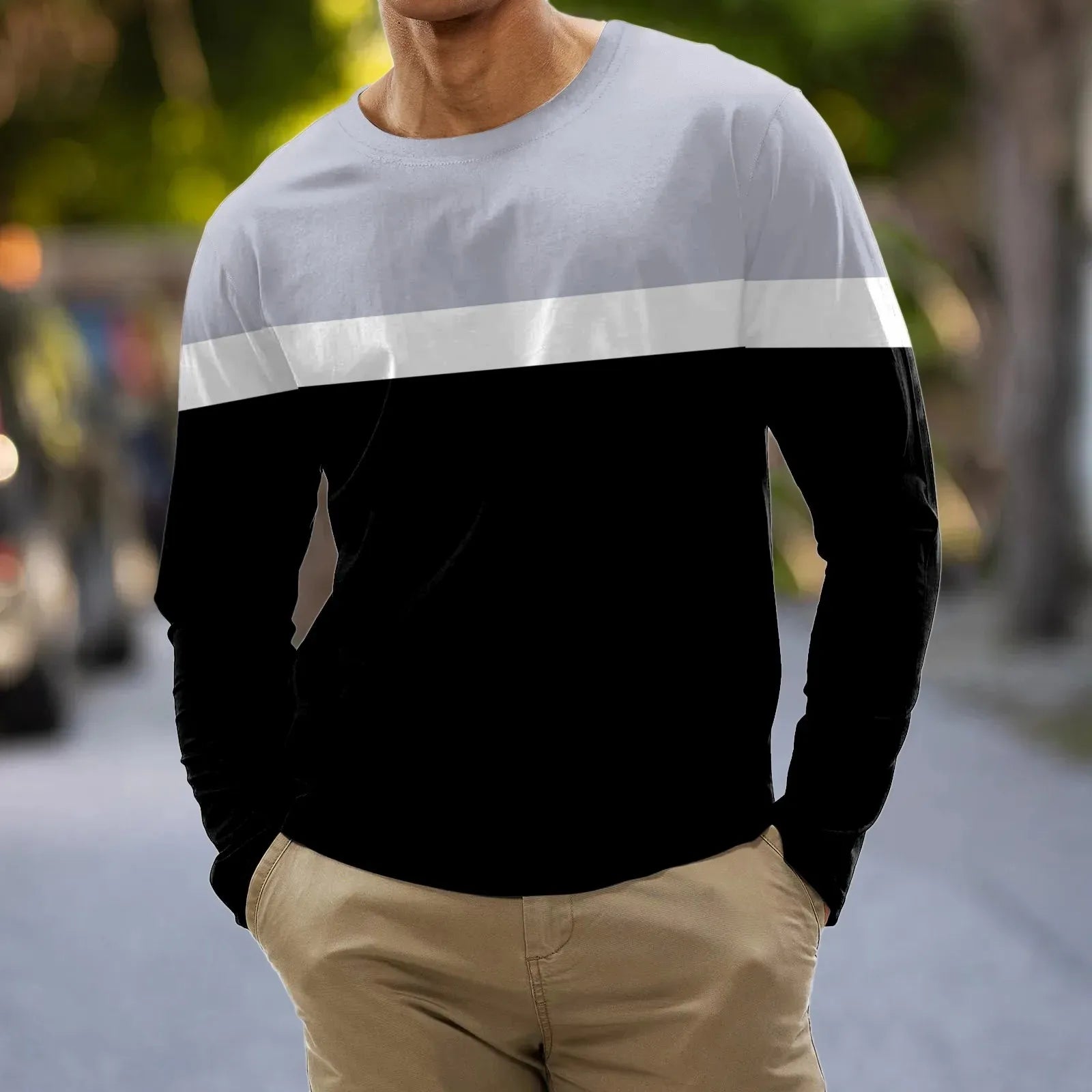 Men's 3D Printed Oversized Pullover – Stylish Cotton Long Sleeve T-Shirt