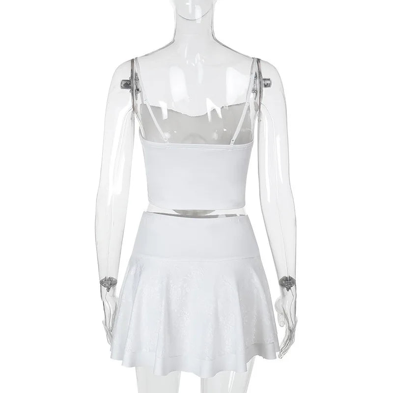 Avrilyaan Sexy 2-Piece Summer Set – Spaghetti Strap Crop Top & Mini Split Skirt