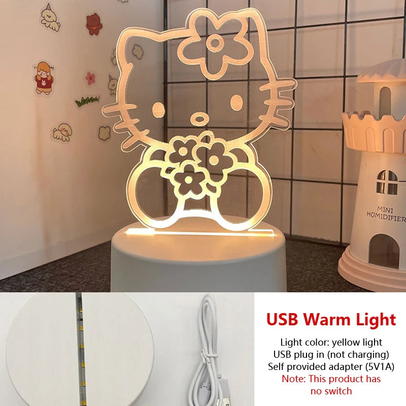 Hello Kitty KEROKERO KEROPPI My Melody Creative Cartoon Night Light - Kawaii Heart-Shaped Bedside Lamp for Girls