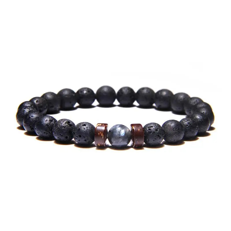 Retro Volcanic Stone & Wooden Beads Bracelet – Timeless Tibetan Buddha Wrist Chain