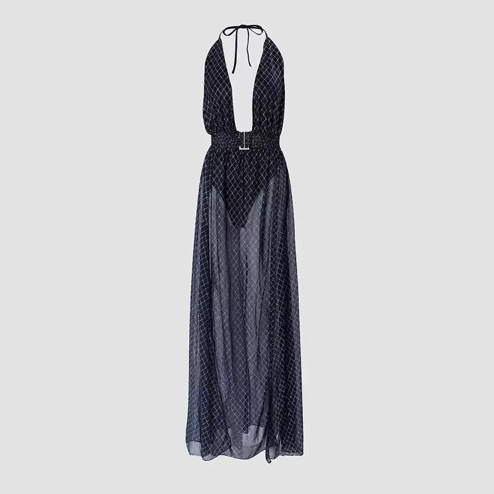 Women's Party Dress 2024 – Chic Sleeveless Diamond Pattern Maxi Dress