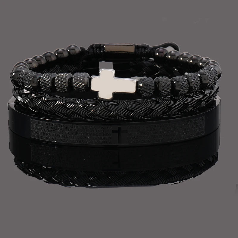 Luxury Stainless Steel Beaded Cross Bracelet – Elegant Religious Jewelry Gift