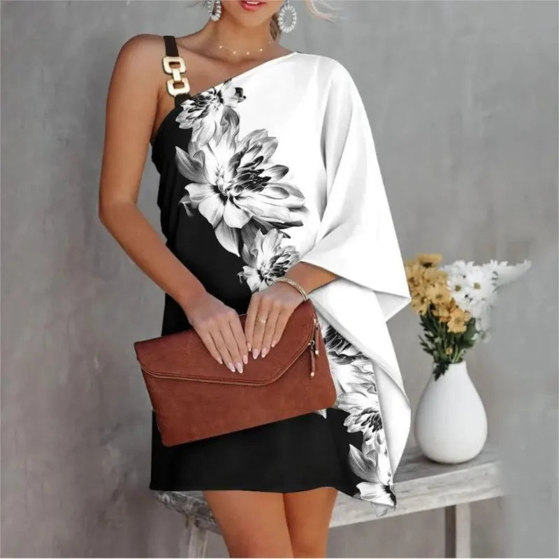 Elegant Off-Shoulder Tie Dye Dress for Women – Batwing Sleeve Summer Dress