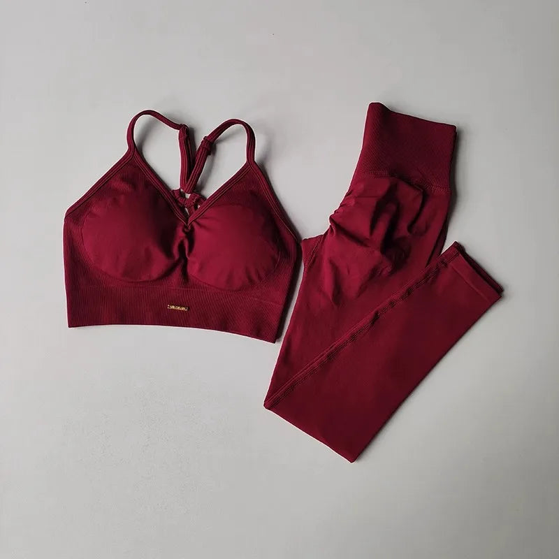 Women's V-Neck Fitness Yoga Set – High-Waisted Leggings & Sports Bra