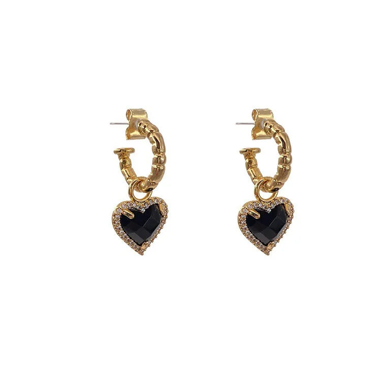 Black LOVE Heart Zircon Drop Earrings – Romantic & Elegant Statement Jewelry