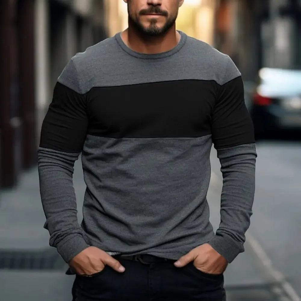 Men's 3D Printed Oversized Pullover – Stylish Cotton Long Sleeve T-Shirt