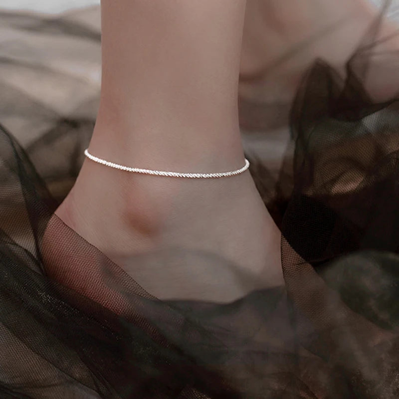 925 Sterling Silver Anklet for Women 💎 – Elegant Geometric Chain with Clear CZ Crystals