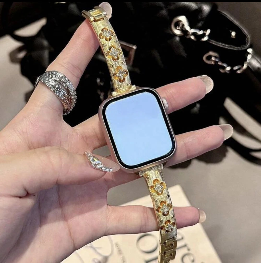 Bling Gold Stainless Steel Bracelet Band – For Apple Watch Series 8/7/6/10/9 (38–45mm)