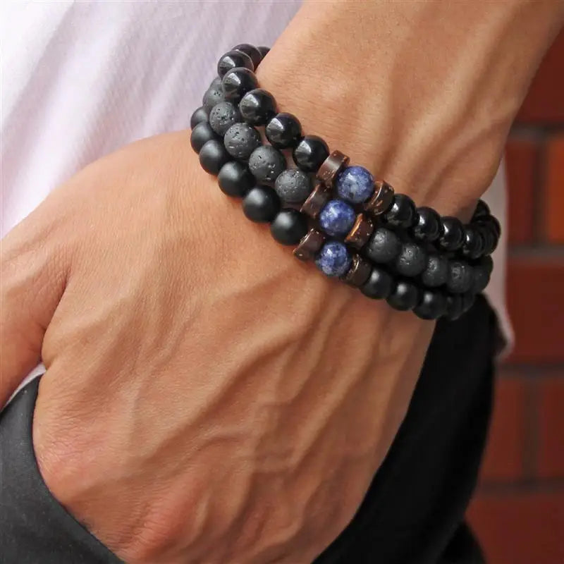 Retro Volcanic Stone & Wooden Beads Bracelet – Timeless Tibetan Buddha Wrist Chain