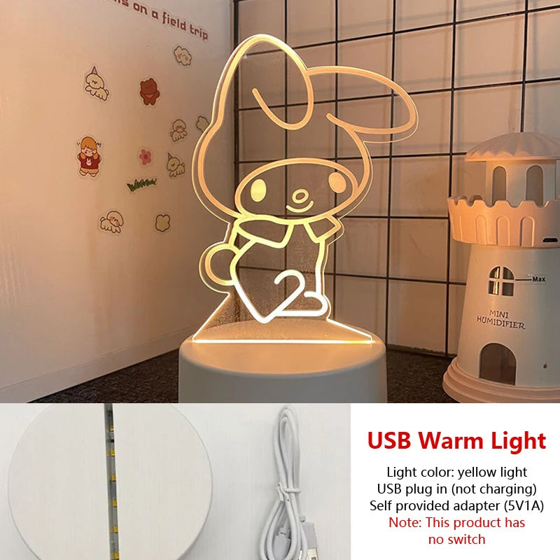 Hello Kitty KEROKERO KEROPPI My Melody Creative Cartoon Night Light - Kawaii Heart-Shaped Bedside Lamp for Girls