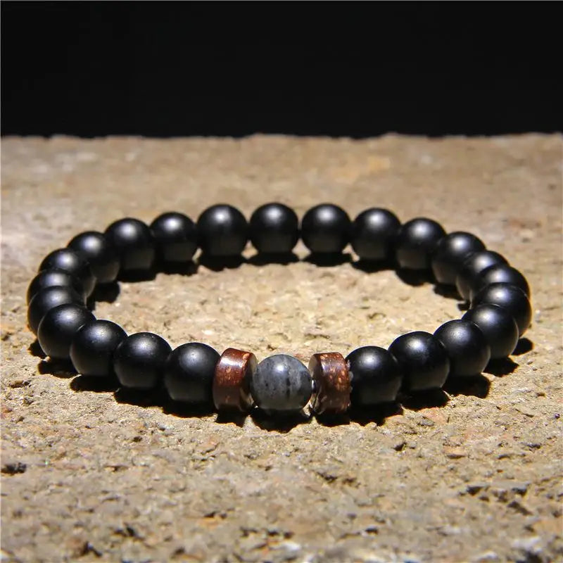 Retro Volcanic Stone & Wooden Beads Bracelet – Timeless Tibetan Buddha Wrist Chain