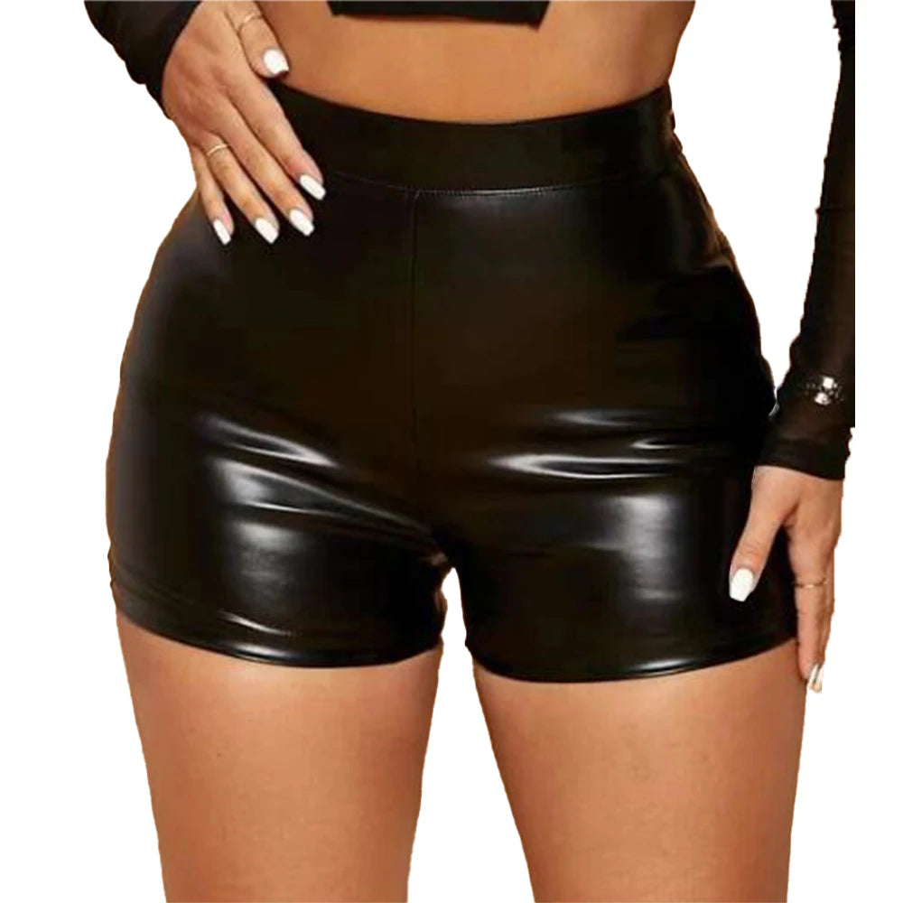Women’s Wet Look High Waist Booty Shorts – Sexy Patent Leather Clubwear