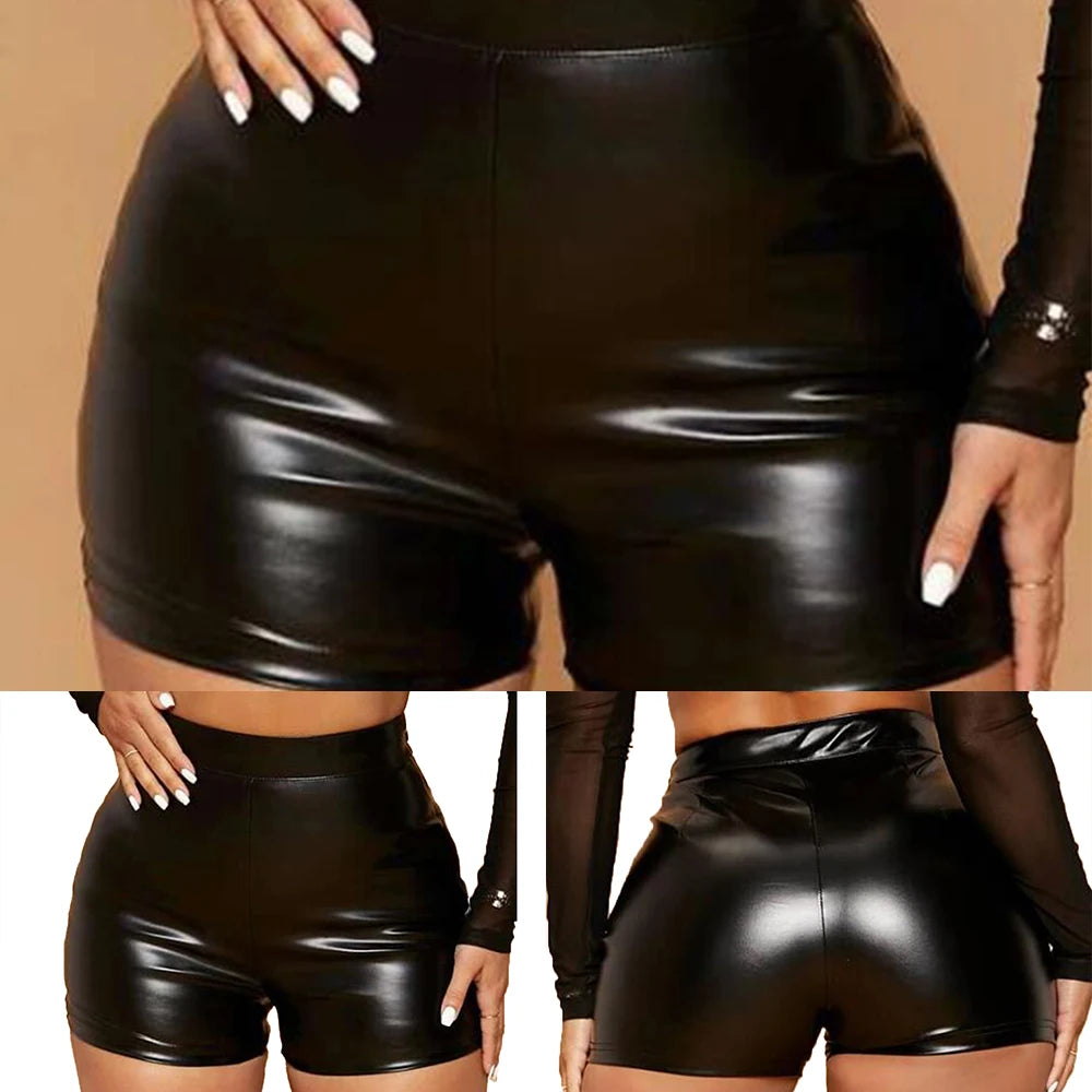 Women’s Wet Look High Waist Booty Shorts – Sexy Patent Leather Clubwear