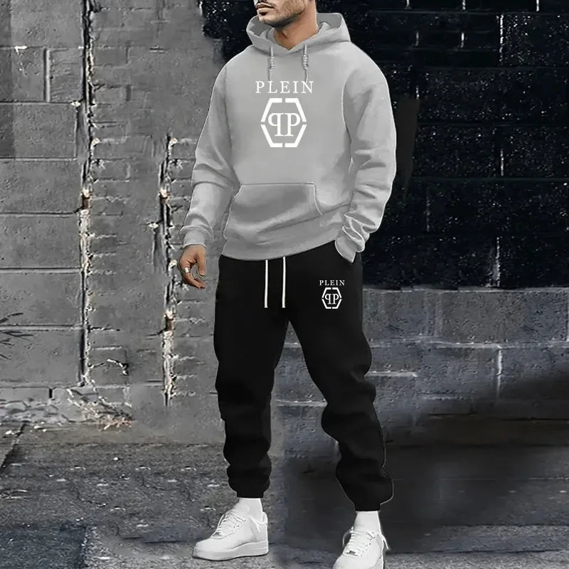 Men’s 2-Piece Tracksuit – Hooded Sweatshirt & Drawstring Pants Set