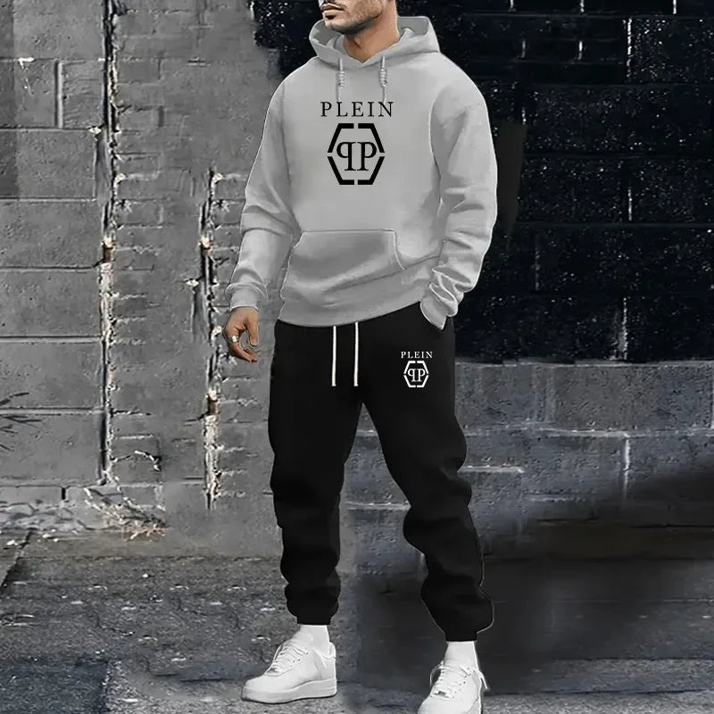 Men’s 2-Piece Tracksuit – Hooded Sweatshirt & Drawstring Pants Set