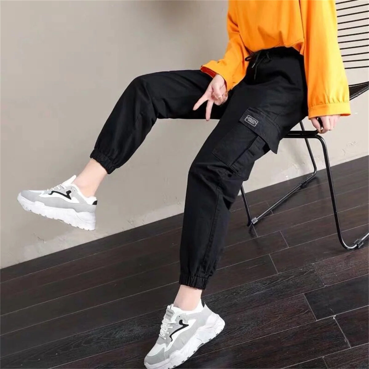 Cool Harajuku Cargo Pants for Women – High Waist Hip Hop Joggers