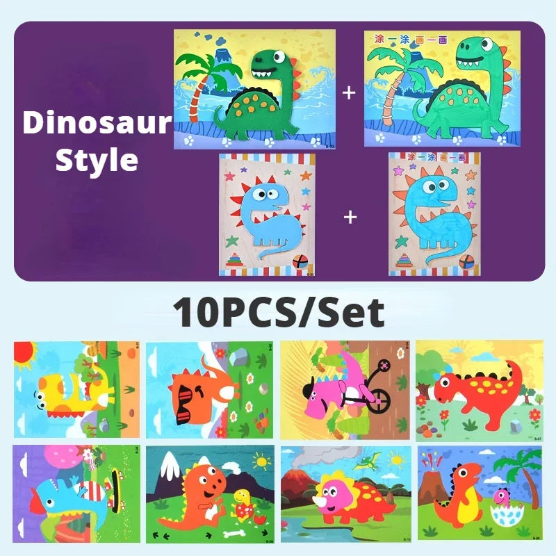 10 Pcs 3D EVA Foam Stickers - Dinosaur Cartoon Animal Puzzle DIY Craft Toy for Kids