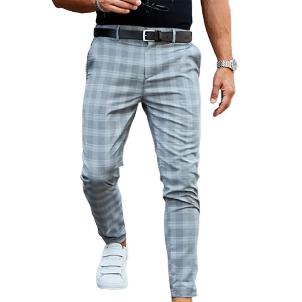 Checkered Pattern Men's Trousers – Vintage Plaid Straight-Leg Pants for Business & Casual  Wear