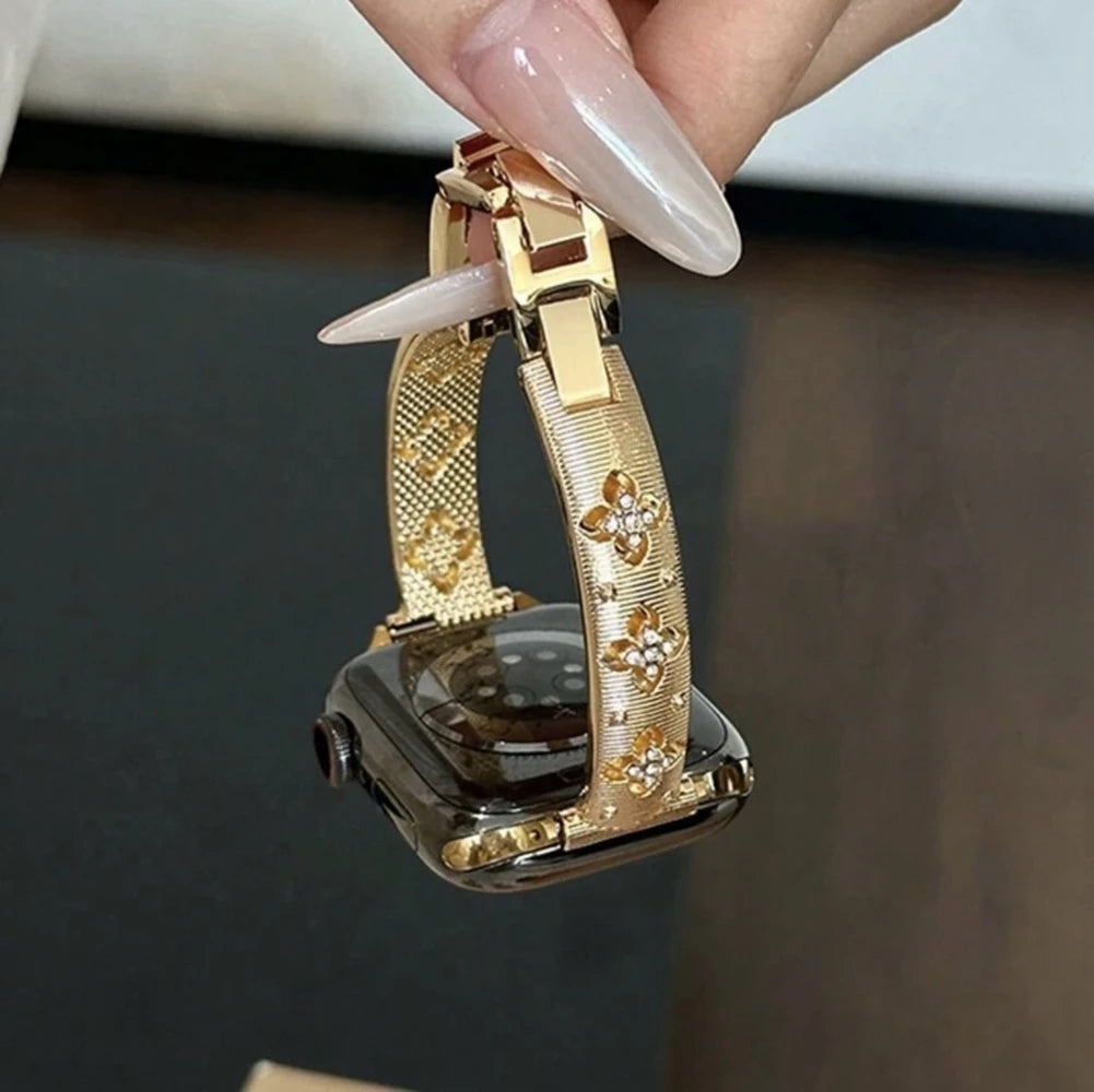 Bling Gold Stainless Steel Bracelet Band – For Apple Watch Series 8/7/6/10/9 (38–45mm)