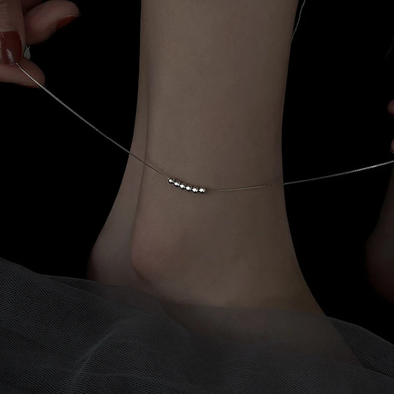 925 Sterling Silver Anklet for Women 💎 – Elegant Geometric Chain with Clear CZ Crystals