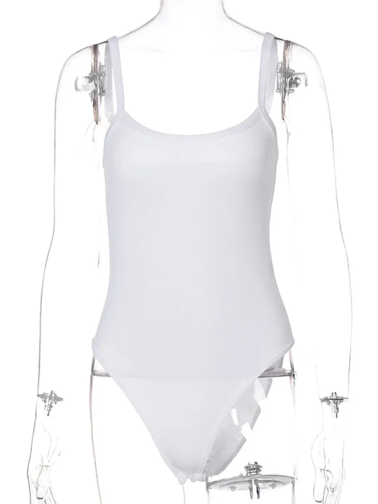 Women's Solid White Bodycon Bodysuit – Sexy Sleeveless Summer Essential