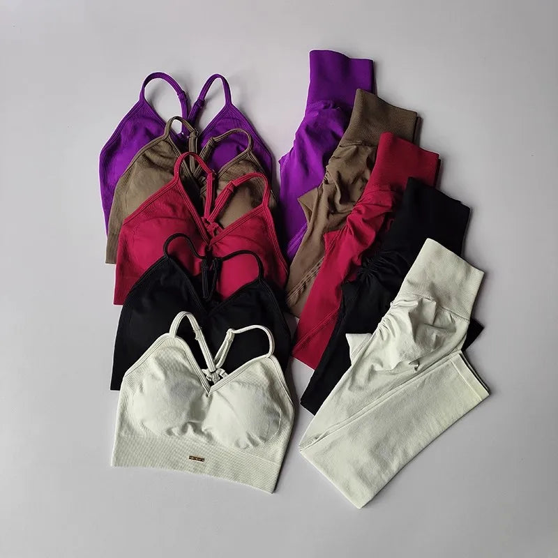 Women's V-Neck Fitness Yoga Set – High-Waisted Leggings & Sports Bra