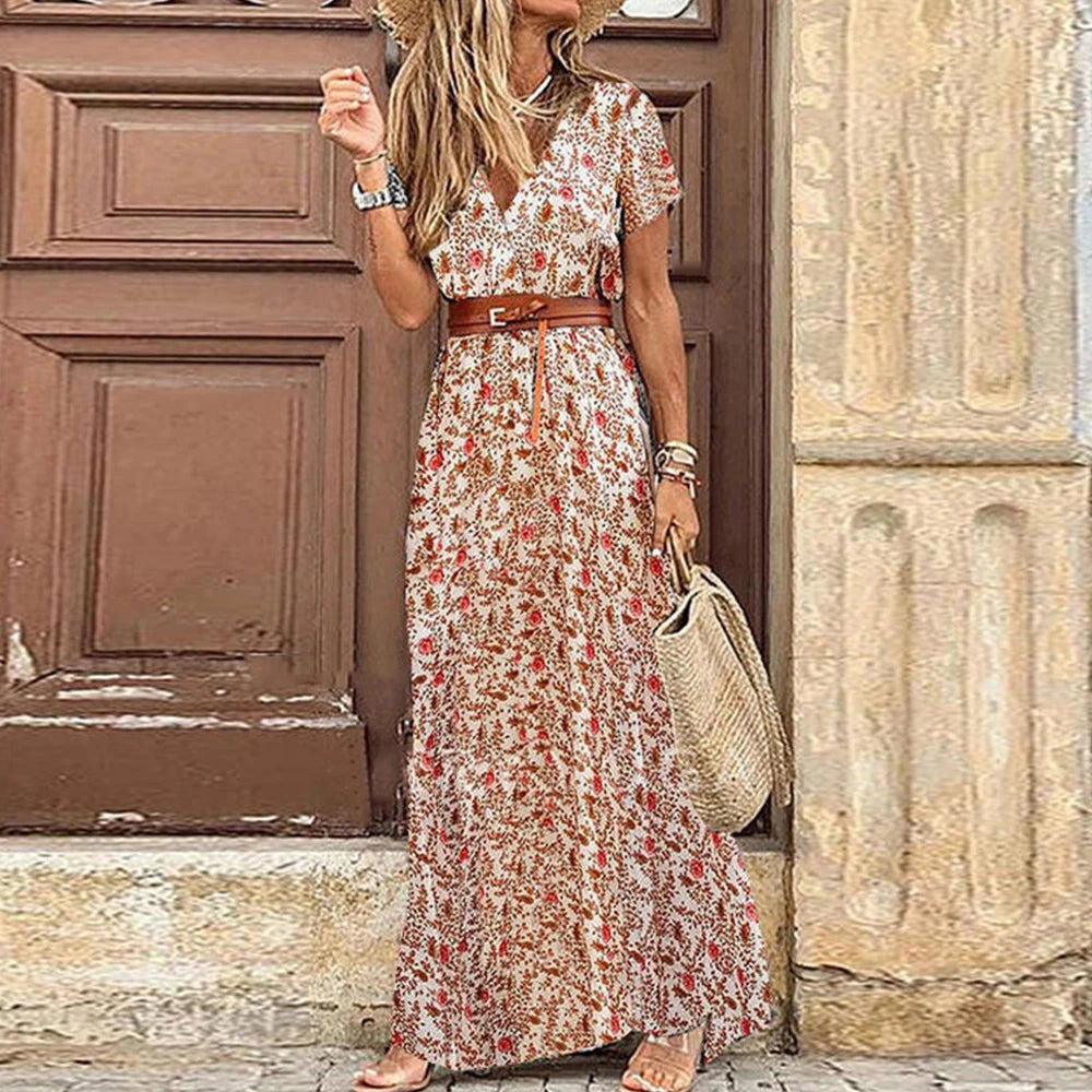 2025 Summer Bohemian Maxi Dress – Elegant Floral Beachwear for Women